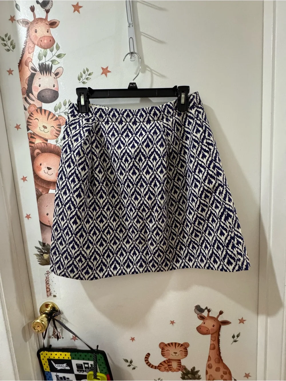 J. Crew Navy and White Geometric A-Line Skirt